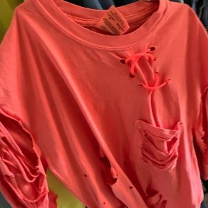 Distressed lace up Tee